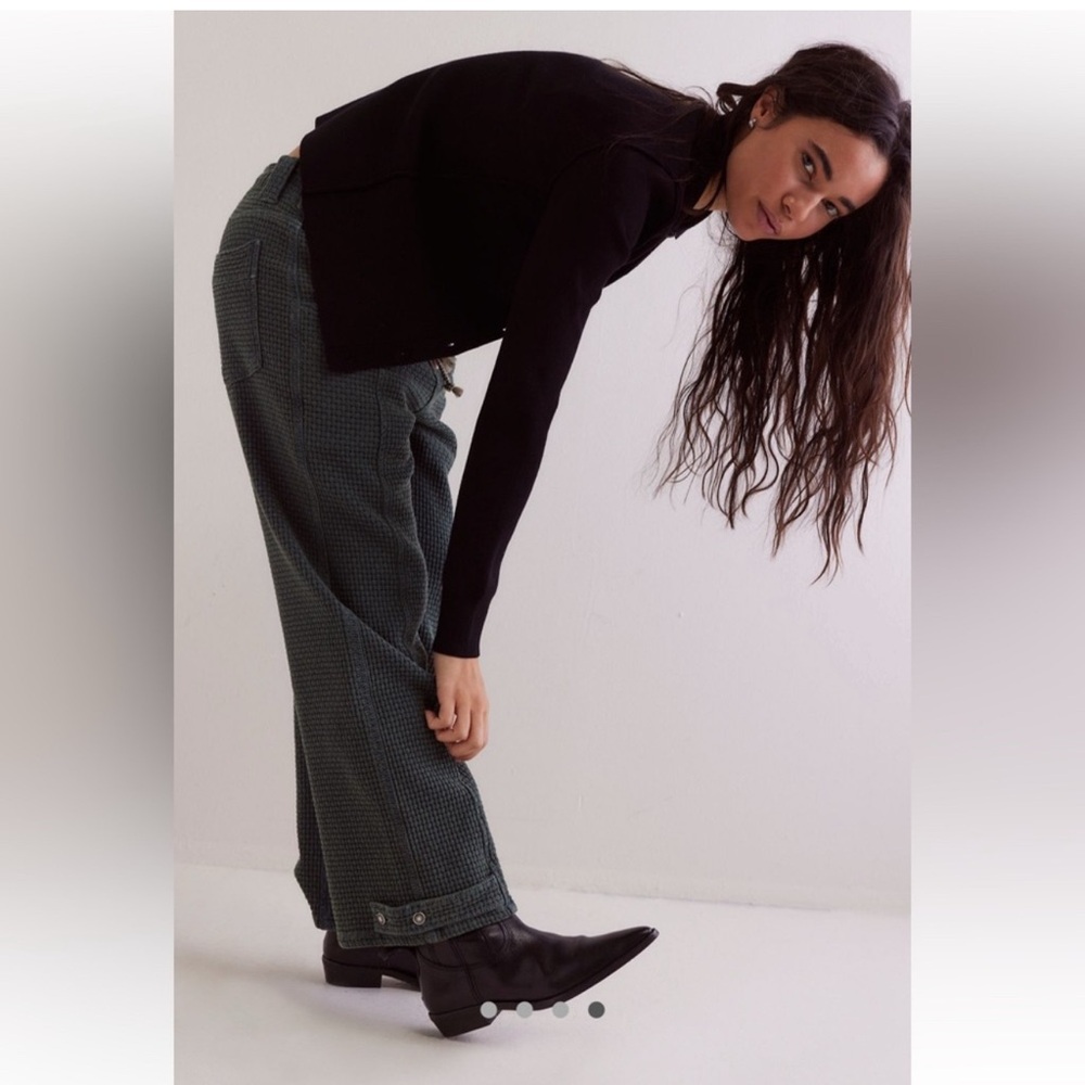 Free People Washed Away Pull On Boyfriend Jeans in Army